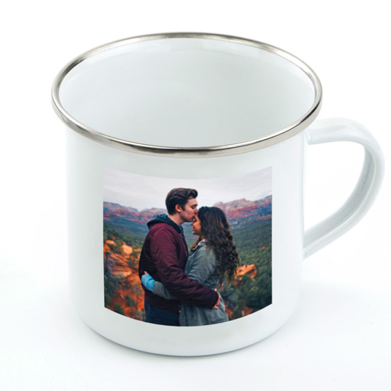 Taza personalizada vintage metálica con foto y nombre