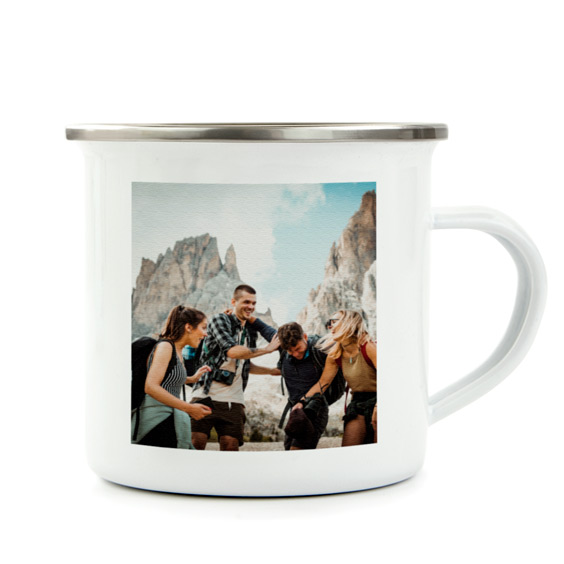 Taza personalizada vintage metálica con foto y nombre