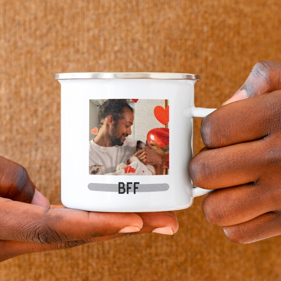 Taza personalizada vintage metálica con foto