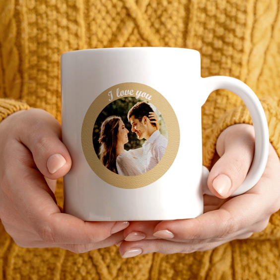 Personalisierte Keramik-Tasse mit rundem Foto