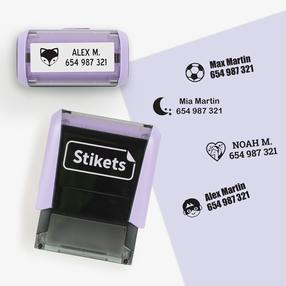 Purple pastel custom stamp for marking clothes and objects