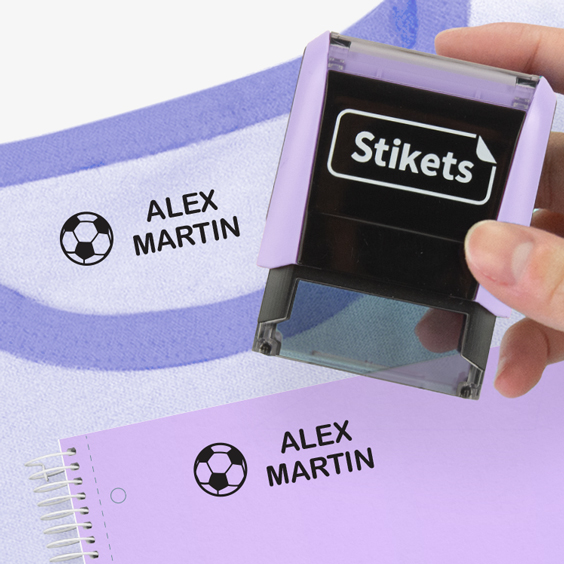 Sello rectangular personalizado color lila pastel para marcar ropa y objetos