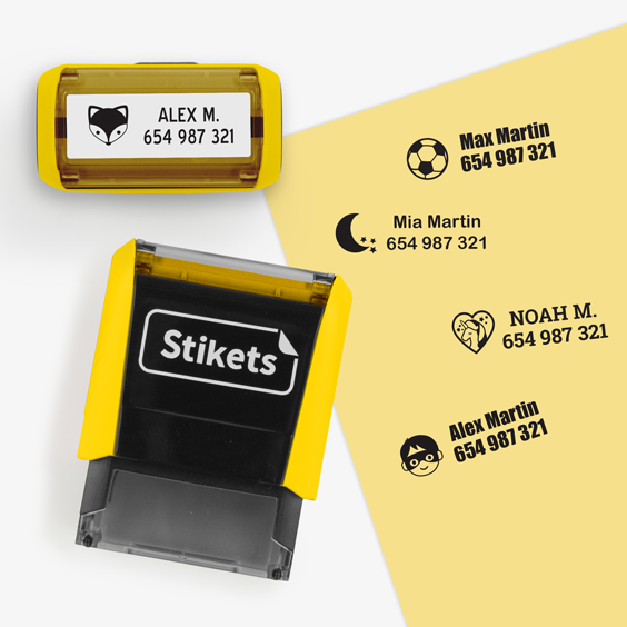 Yellow custom stamp for marking clothes and objects