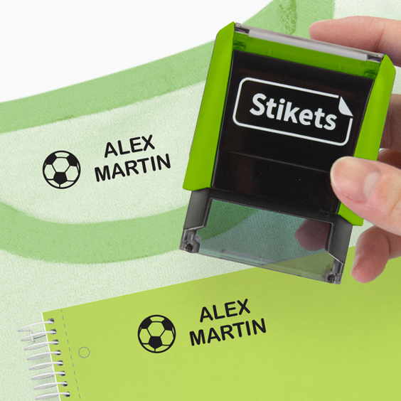 Sello rectangular personalizado color verde manzana para marcar ropa y objetos
