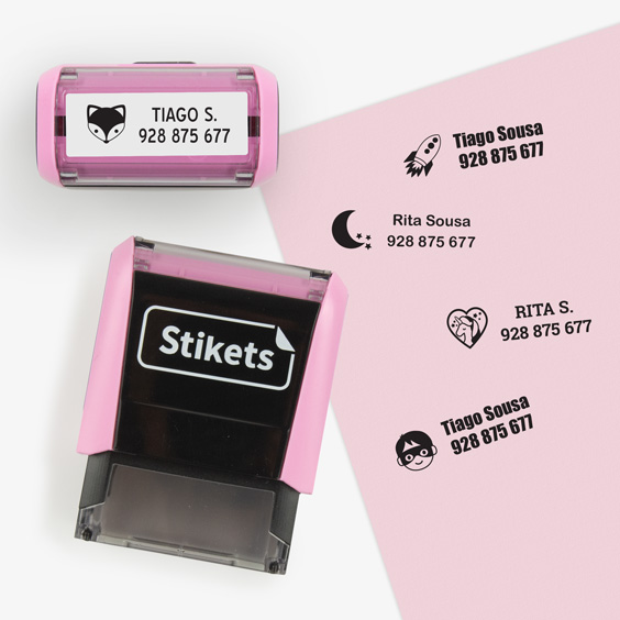 Carimbo personalizado rosa pastel para marcação de roupas e objetos