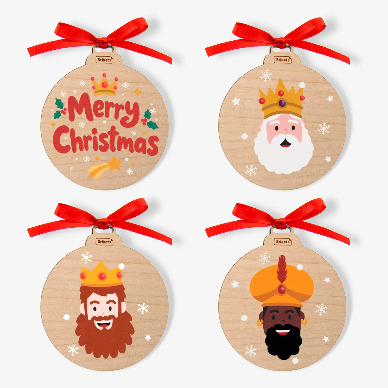 Pack of Wooden Christmas Baubles with Christmas classics