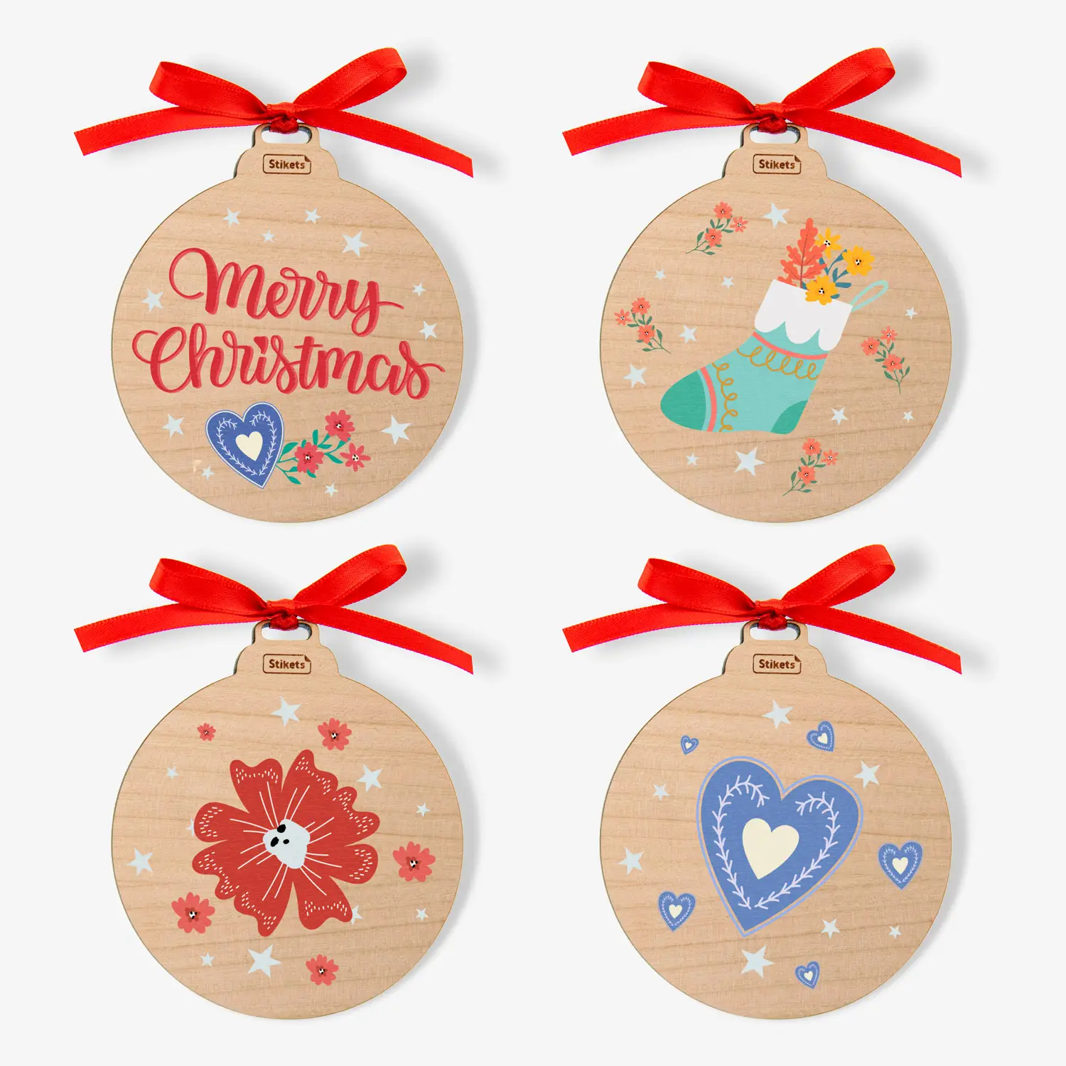 Pack of Wooden Christmas Baubles with Christmas classics