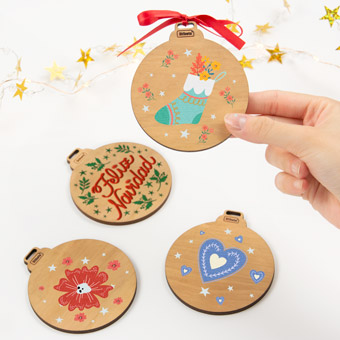 Pack of Wooden Christmas Baubles with Christmas classics