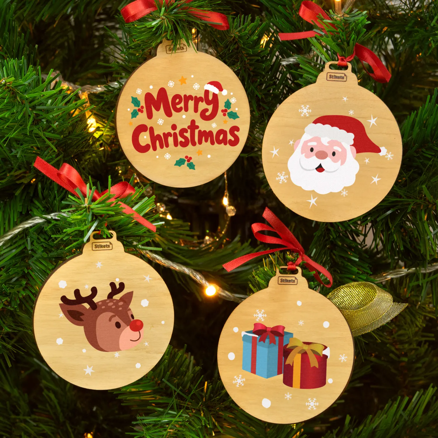 Pack of Wooden Christmas Baubles with Christmas classics