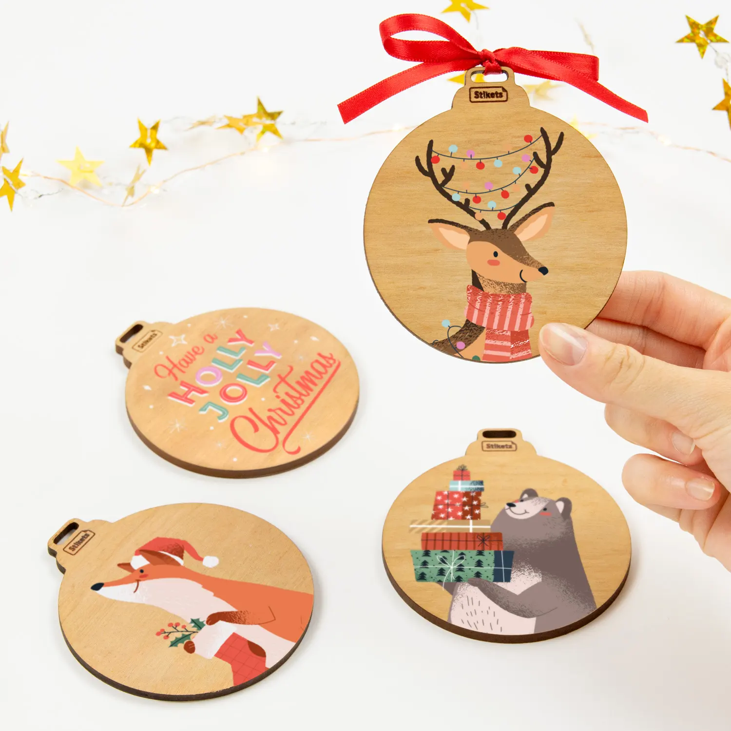 Pack of Wooden Christmas Baubles with Christmas classics