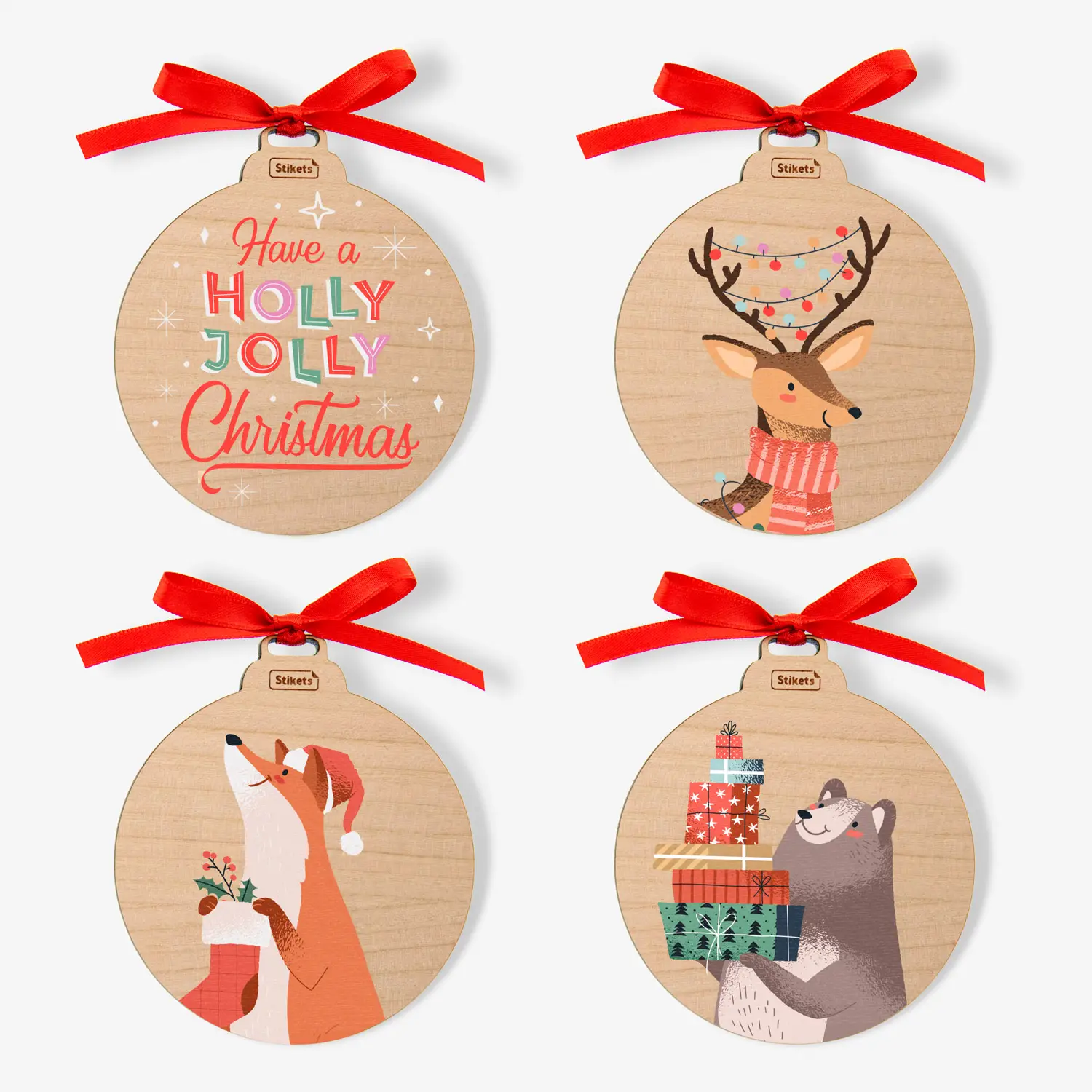 Pack of Wooden Christmas Baubles with Christmas classics
