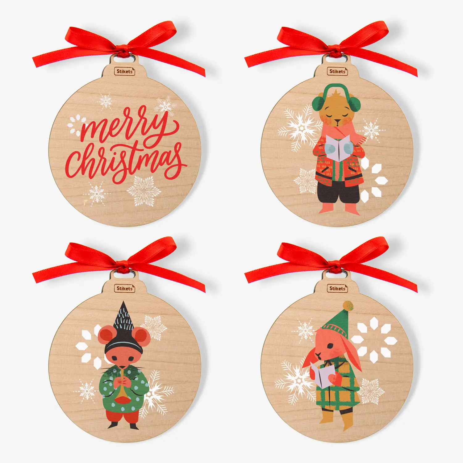Pack of Wooden Christmas Baubles with Christmas classics