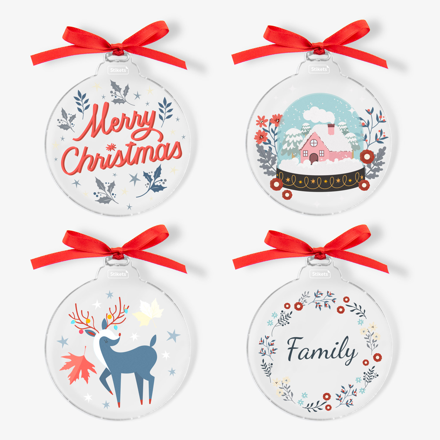 Pack of Acrylic Christmas Baubles with Christmas classics