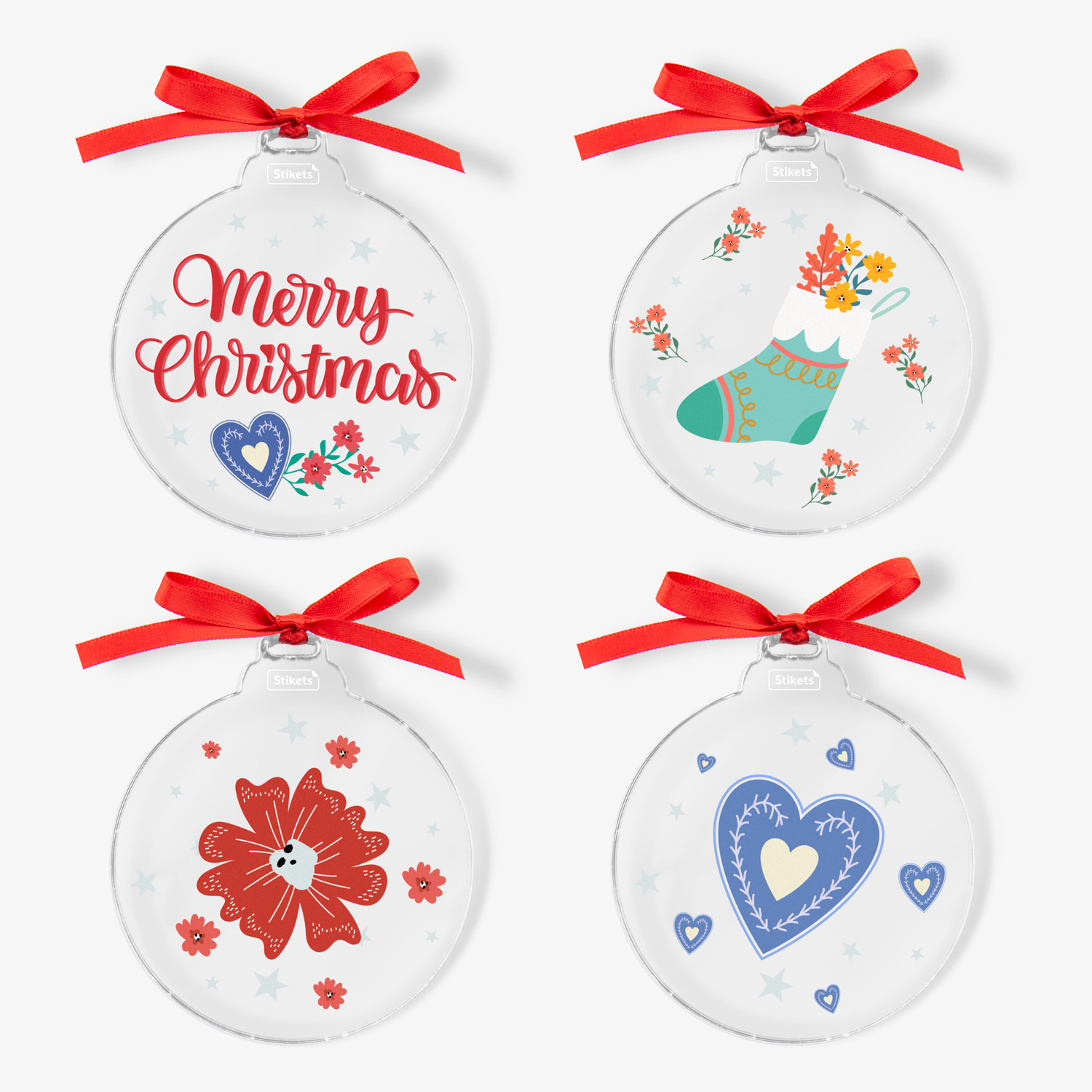 Pack of Acrylic Christmas Baubles with Christmas classics