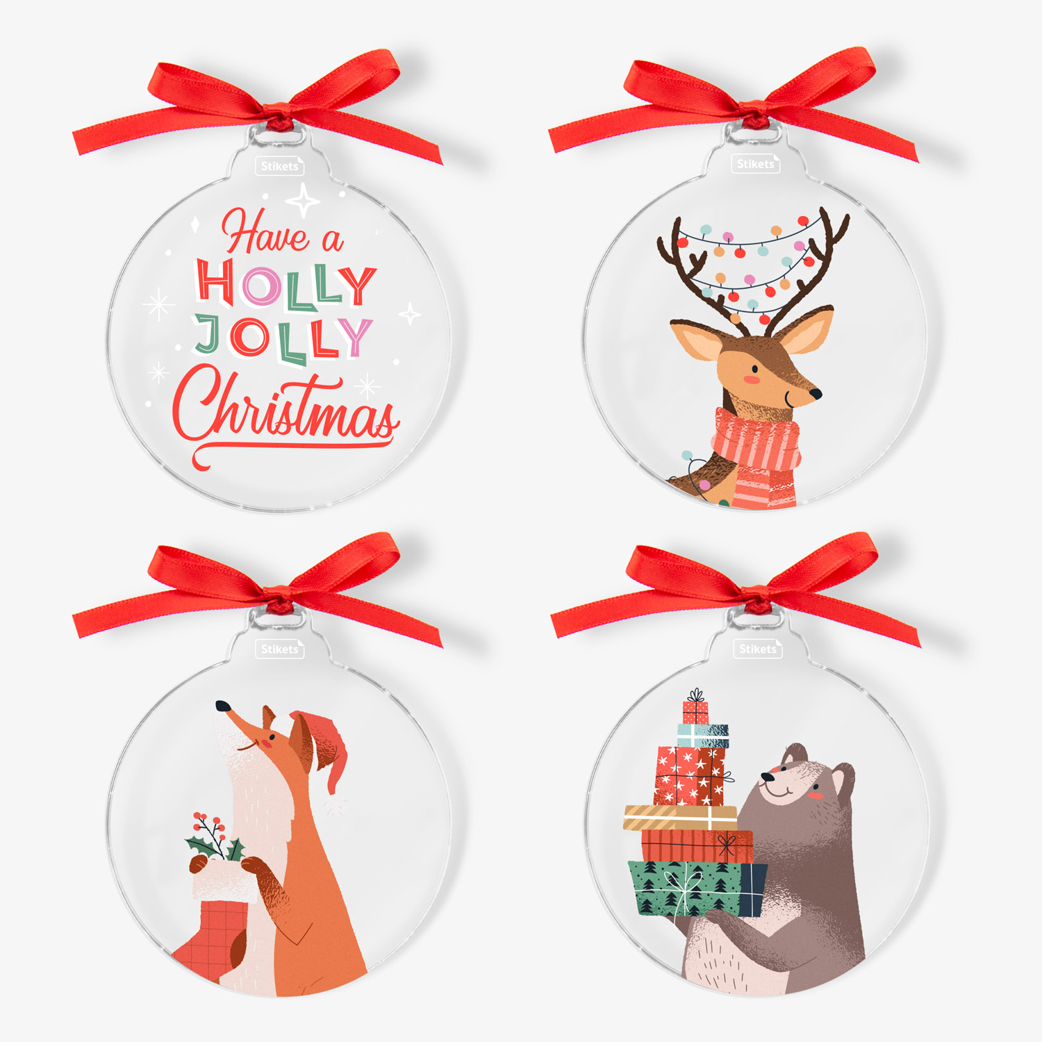 Pack of Acrylic Christmas Baubles with Christmas classics