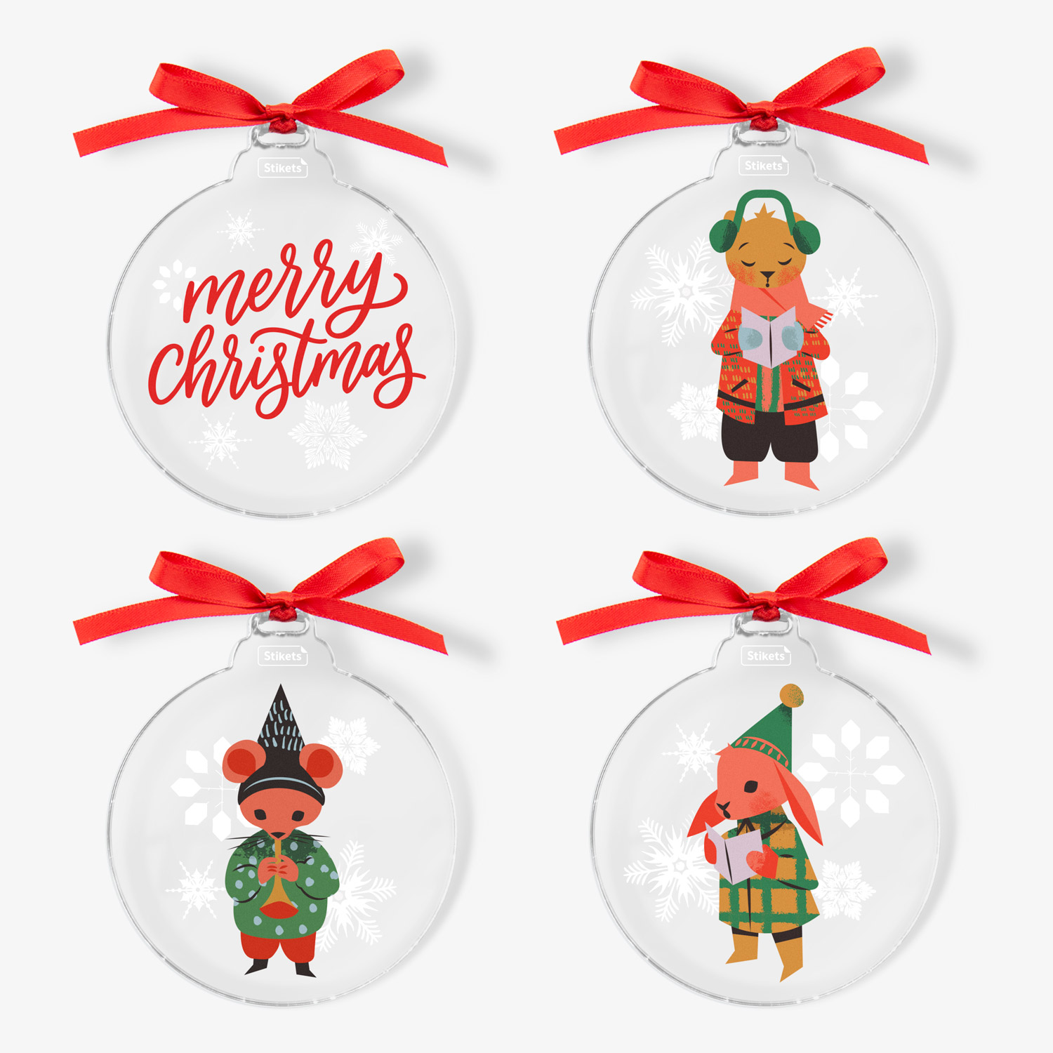 Pack of Acrylic Christmas Baubles with Christmas classics