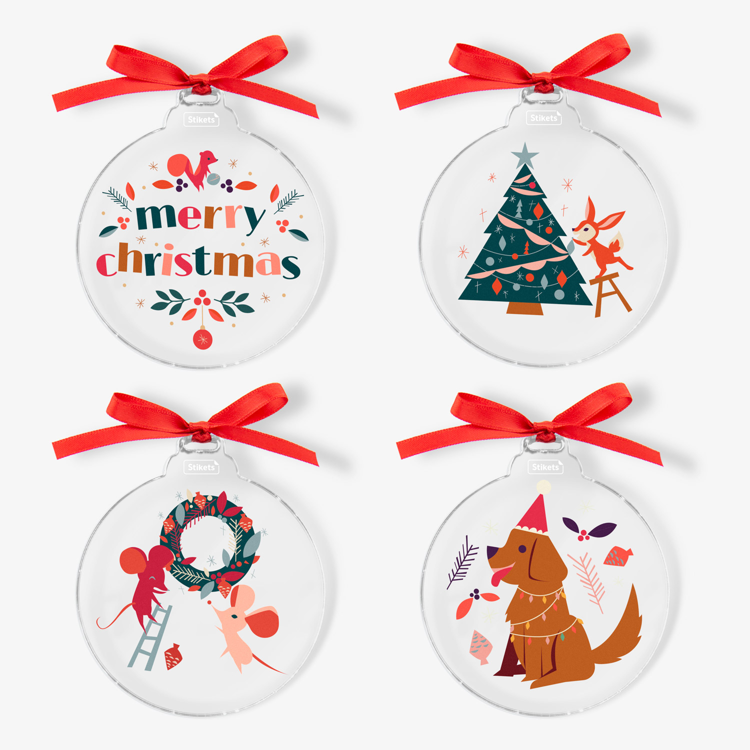 Pack of Acrylic Christmas Baubles with Christmas classics