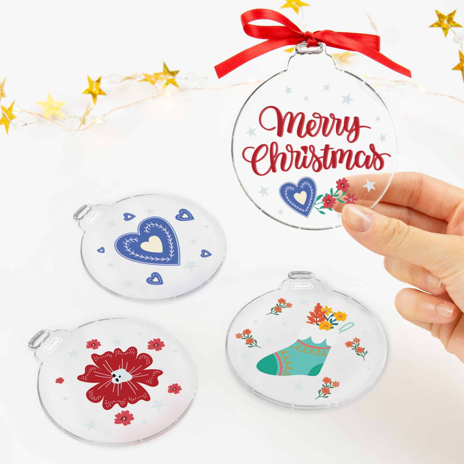 Pack of Acrylic Christmas Baubles with Christmas classics