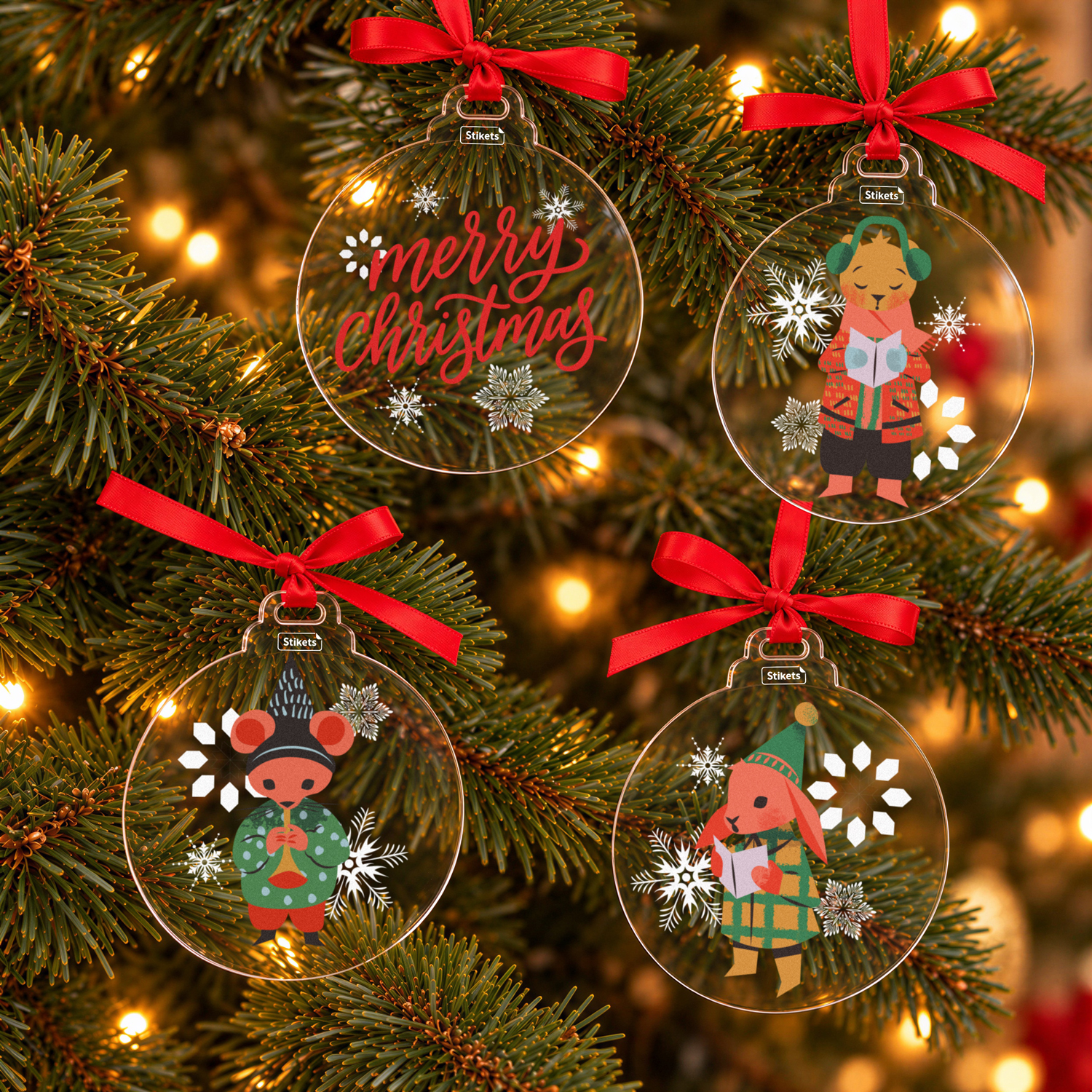 Pack of Acrylic Christmas Baubles with Christmas classics