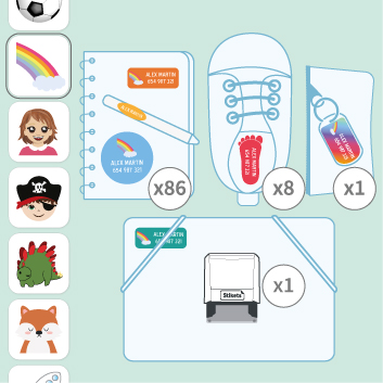 Set mit Klebeetiketten & personalisiertem Stempel