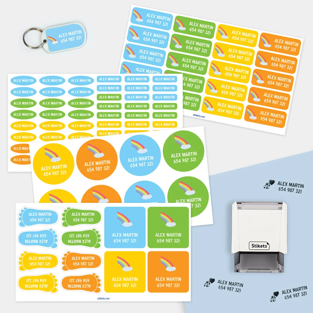 Set mit Klebeetiketten & personalisiertem Stempel