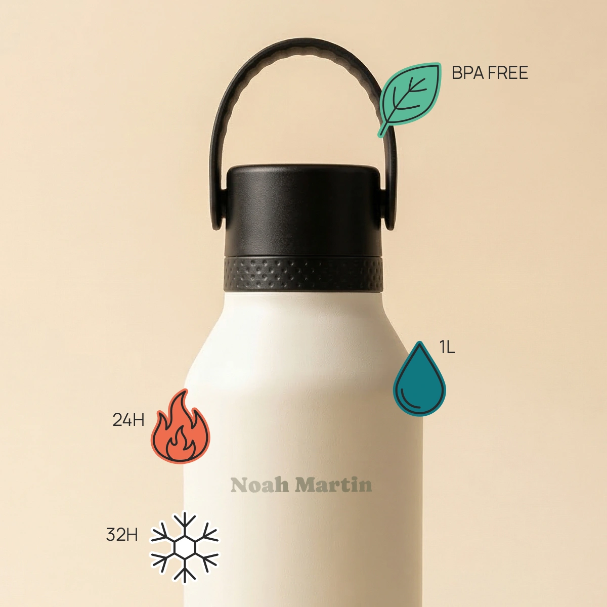 Gourde Porto Runbott 1L personnalisée – cream