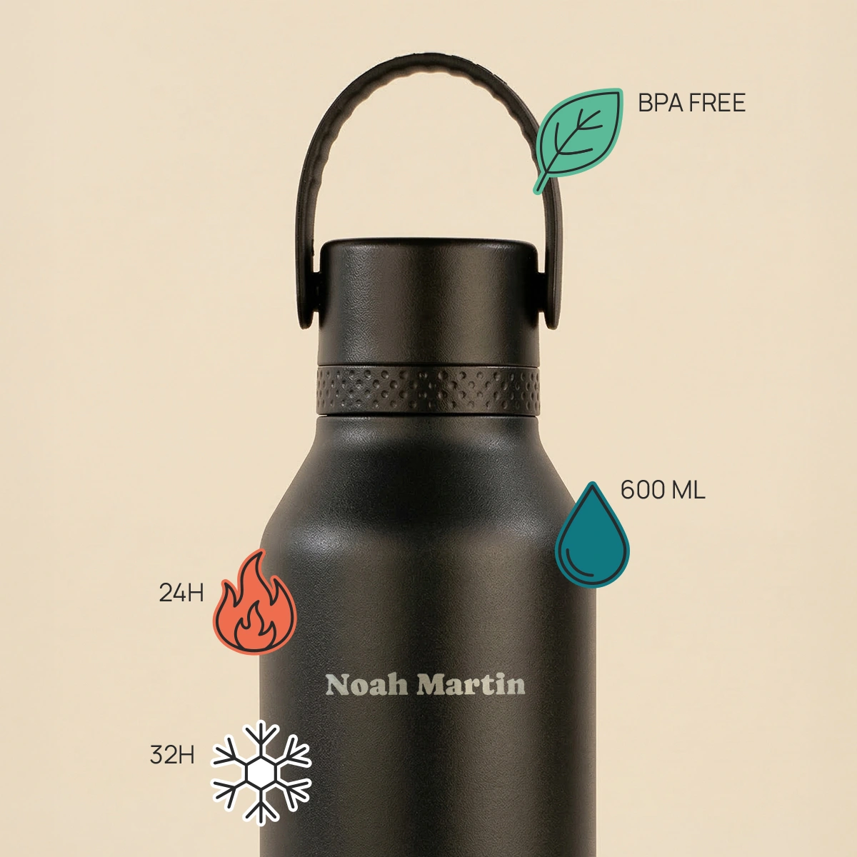 Gourde Benfica Runbott 600 ml personnalisée – noire