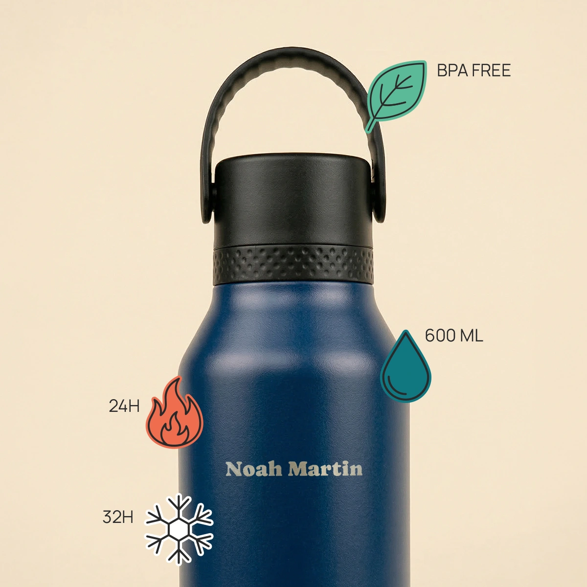 Gourde Porto Runbott 600 ml personnalisée – bleu marine