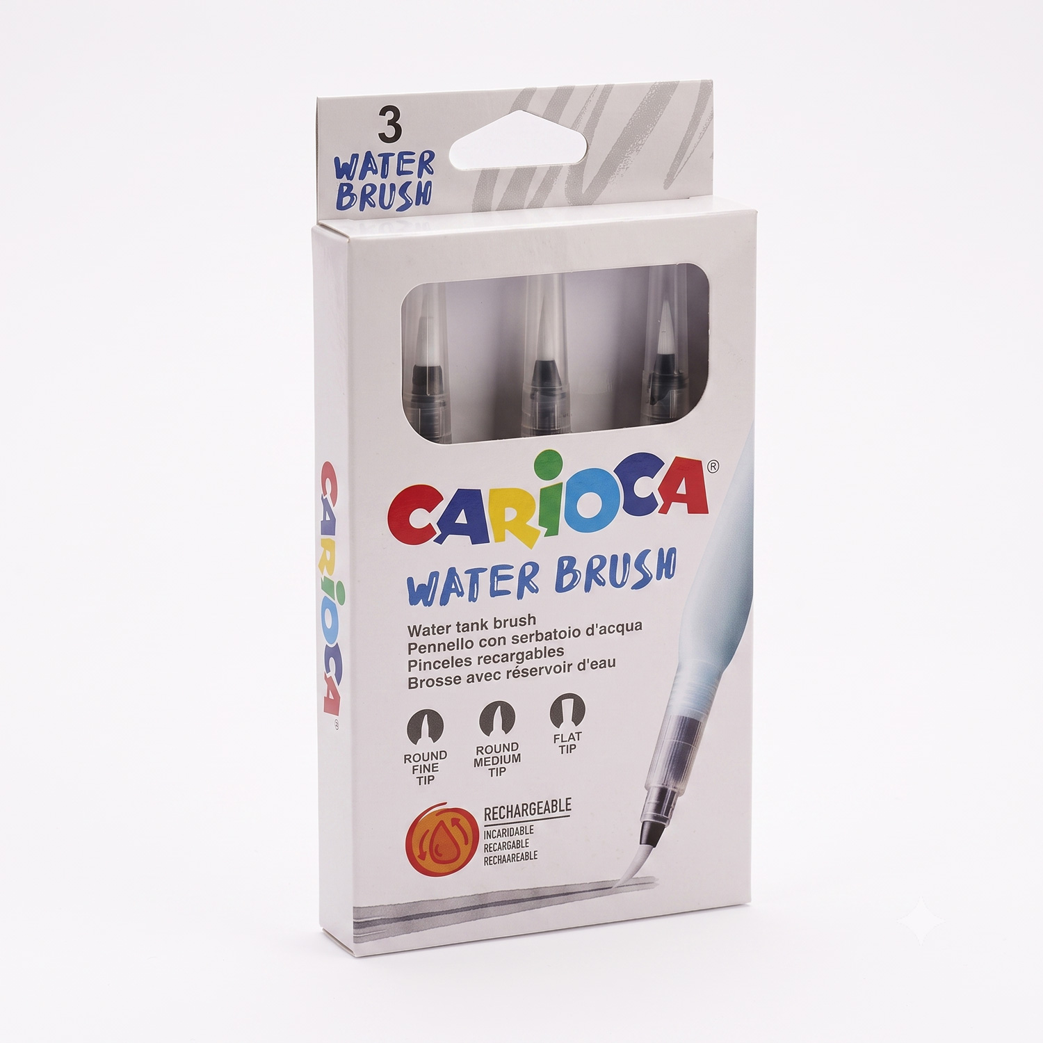 Set of 3 CARIOCA refillable water brushes with assorted tips Set of 3 CARIOCA refillable water brushes with assorted tips
