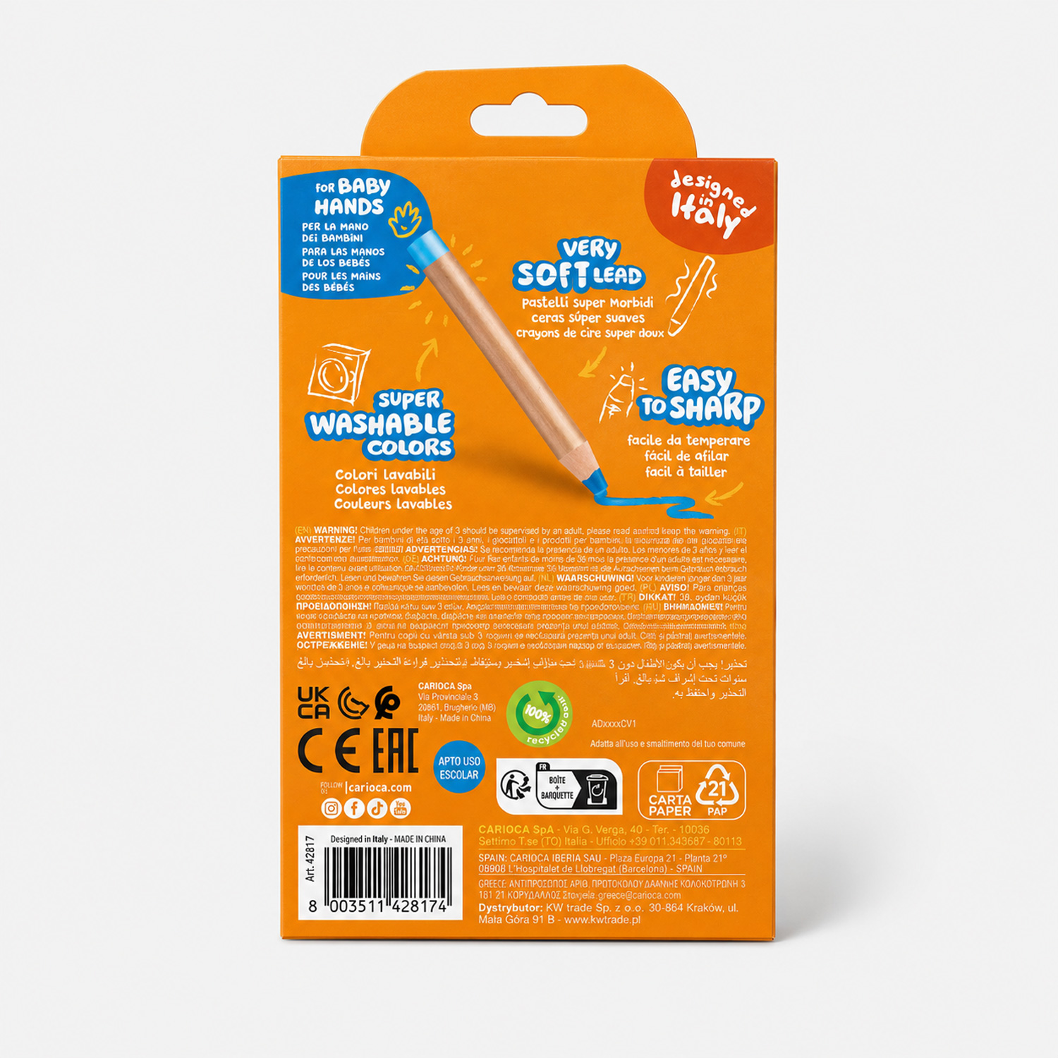 Carioca Baby 3 in 1 Colouring Pencils 6 pcs + Sharpener