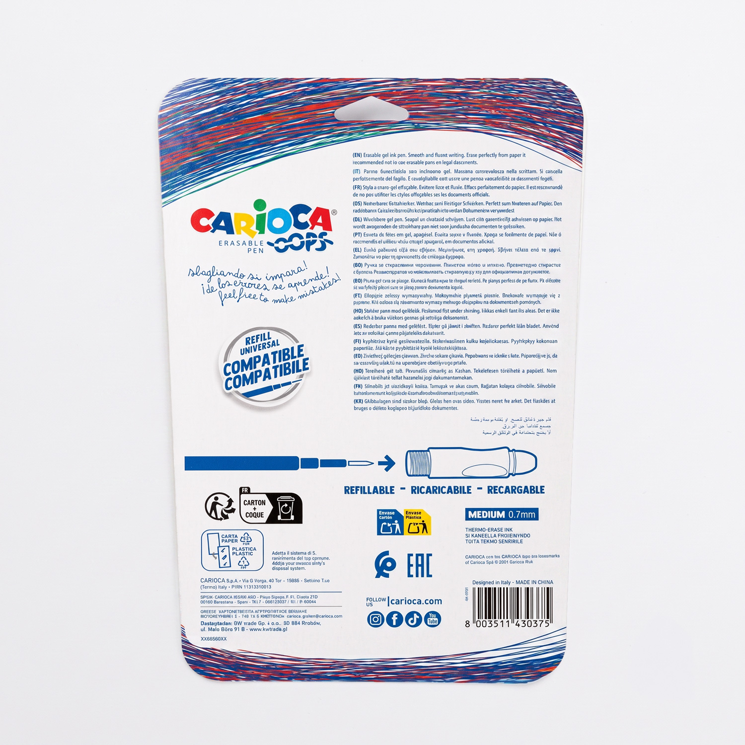 Carioca Oops Erasable Ballpoint Pens Assorted Pack of 6 Carioca Oops Erasable Ballpoint Pens Assorted Pack of 6