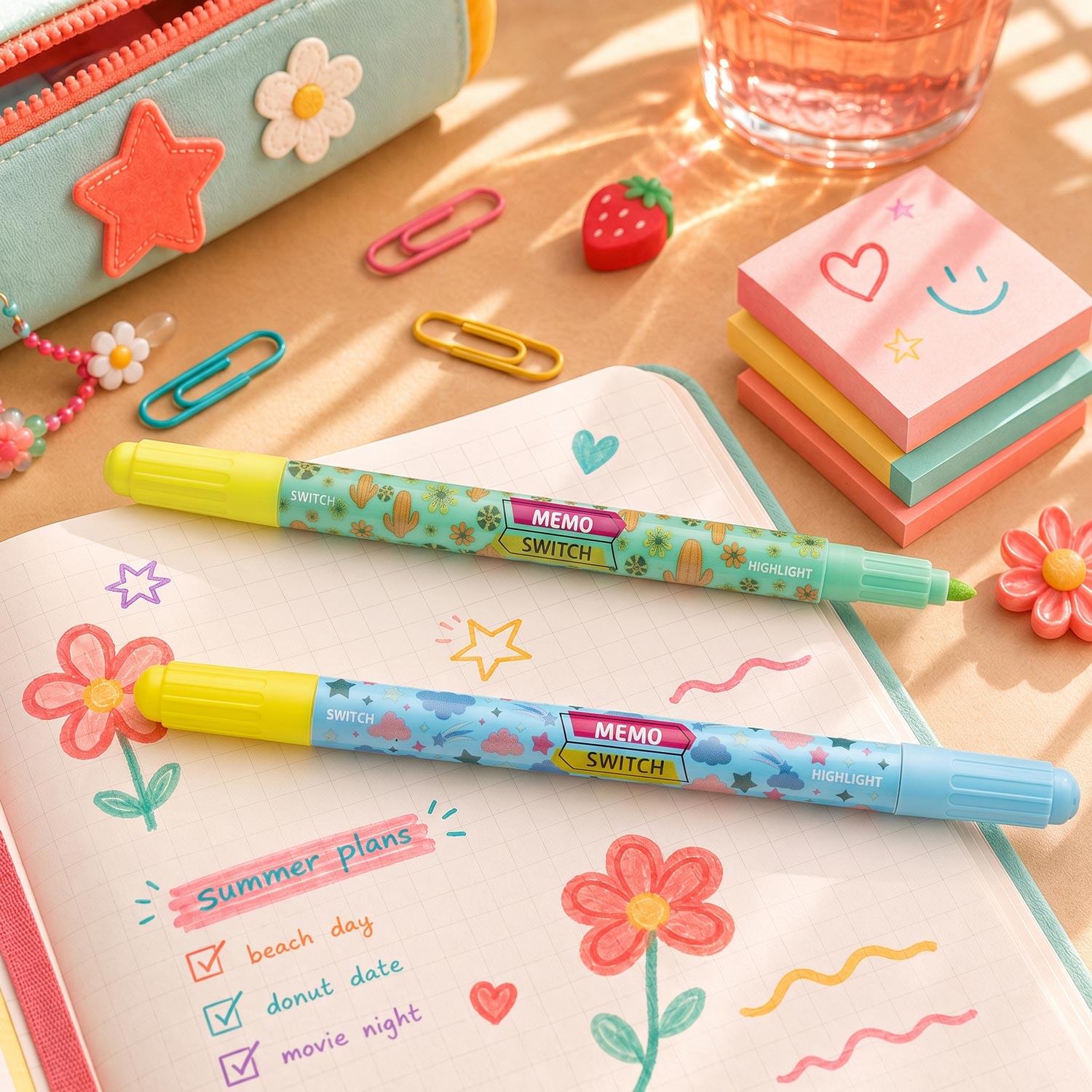 Set of 4 Pastel Double-Ended Highlighters CARIOCA Memo Switch Set of 4 Pastel Double-Ended Highlighters CARIOCA Memo Switch