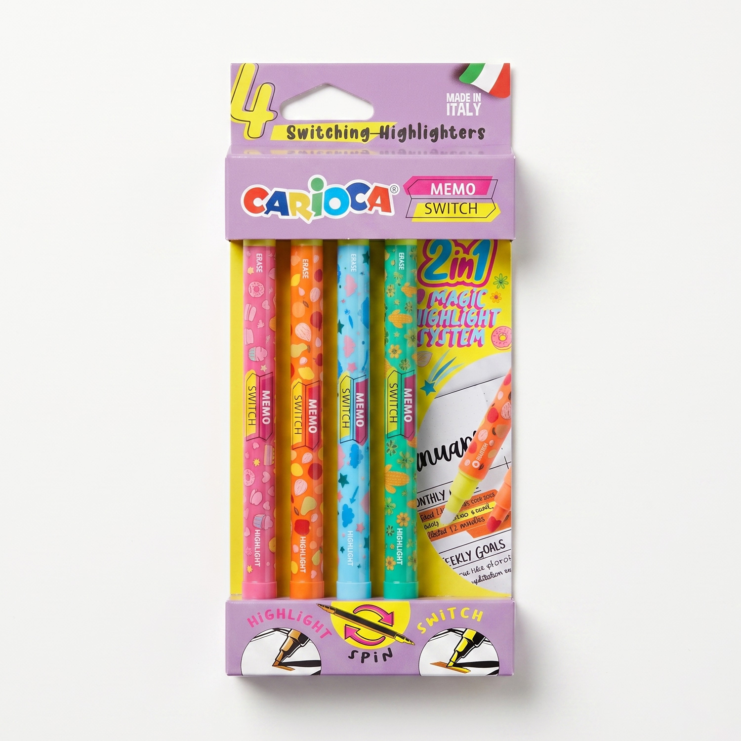 Set of 4 Pastel Double-Ended Highlighters CARIOCA Memo Switch Set of 4 Pastel Double-Ended Highlighters CARIOCA Memo Switch