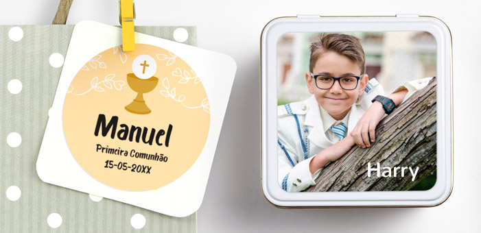 Etiquetas para lembranças e presentes de Comunhão