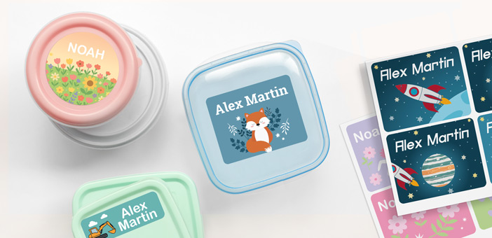 Personalised stickers for bottles and snack boxes