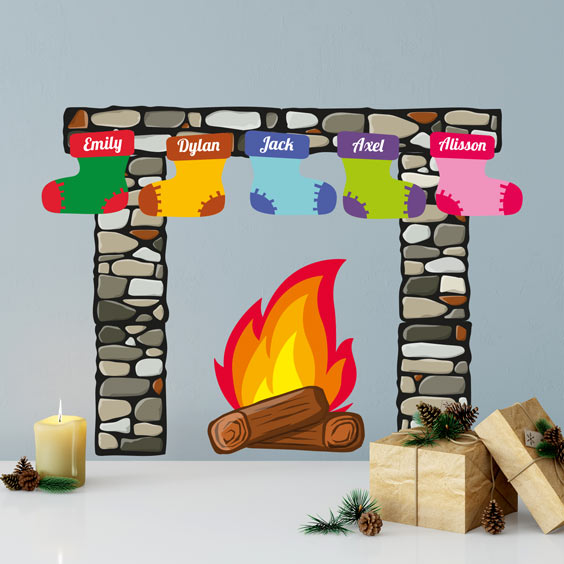 Christmas Fireplace Wall Stickers