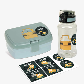 Set lunch box e borraccia per bambini Escavatore di Lässig personalizzabile