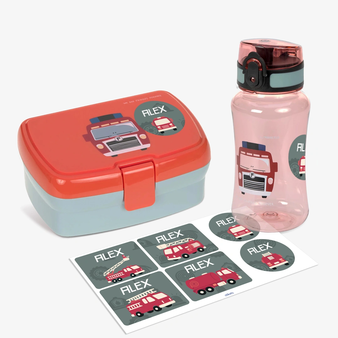Set lunch box e borraccia per bambini Camion dei Pompieri di Lässig personalizzabile Set lunch box e borraccia per bambini Camion dei Pompieri di Lässig personalizzabile