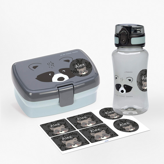 Racoon Snack Box and Water Bottle Set by Lässig