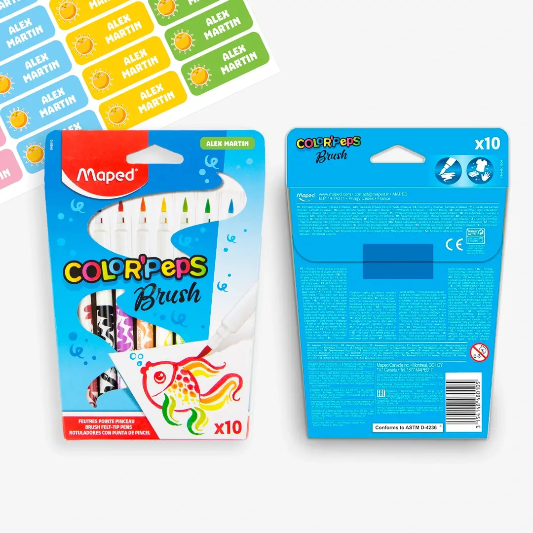 Caixa de 10 retoladors punta pinzell ultarrentables Maped per a nens
