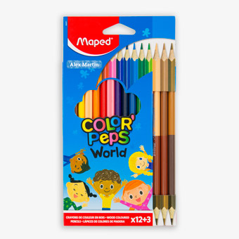 Set 12 Farbstifte aus Holz + 3 Duo-Hautfarbstifte – Color’Peps Maped