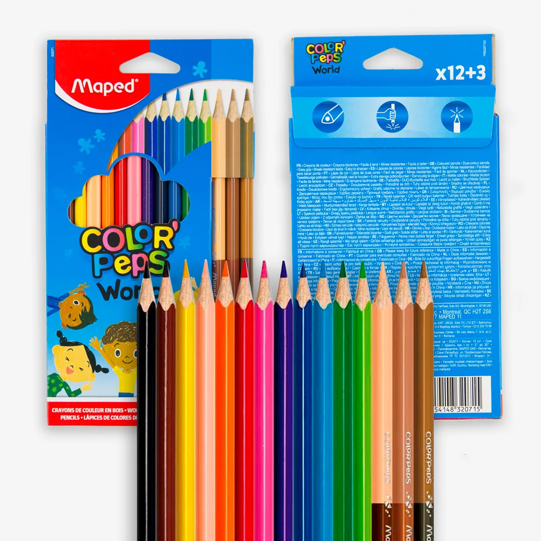 12 Colouring Pencils + 3 Duo Skin-Tone Pencils – Maped Color’Peps