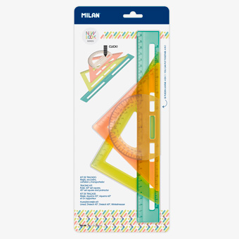 Kit de traçado com régua, esquadro, esquadro 30º/60º e transferidor New Look Milan