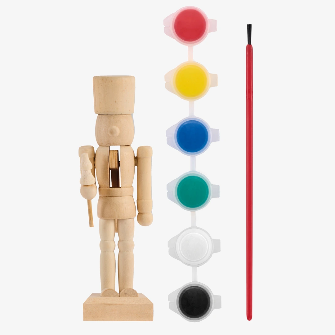 Set de pintura cascanueces de madera con 6 pinturas y pincel