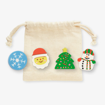 Set de 4 gomas de borrar con motivos navideños en bolsa de algodón