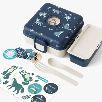 Personalised Blue Wolf Snacky Kids Lunch Box by Monbento