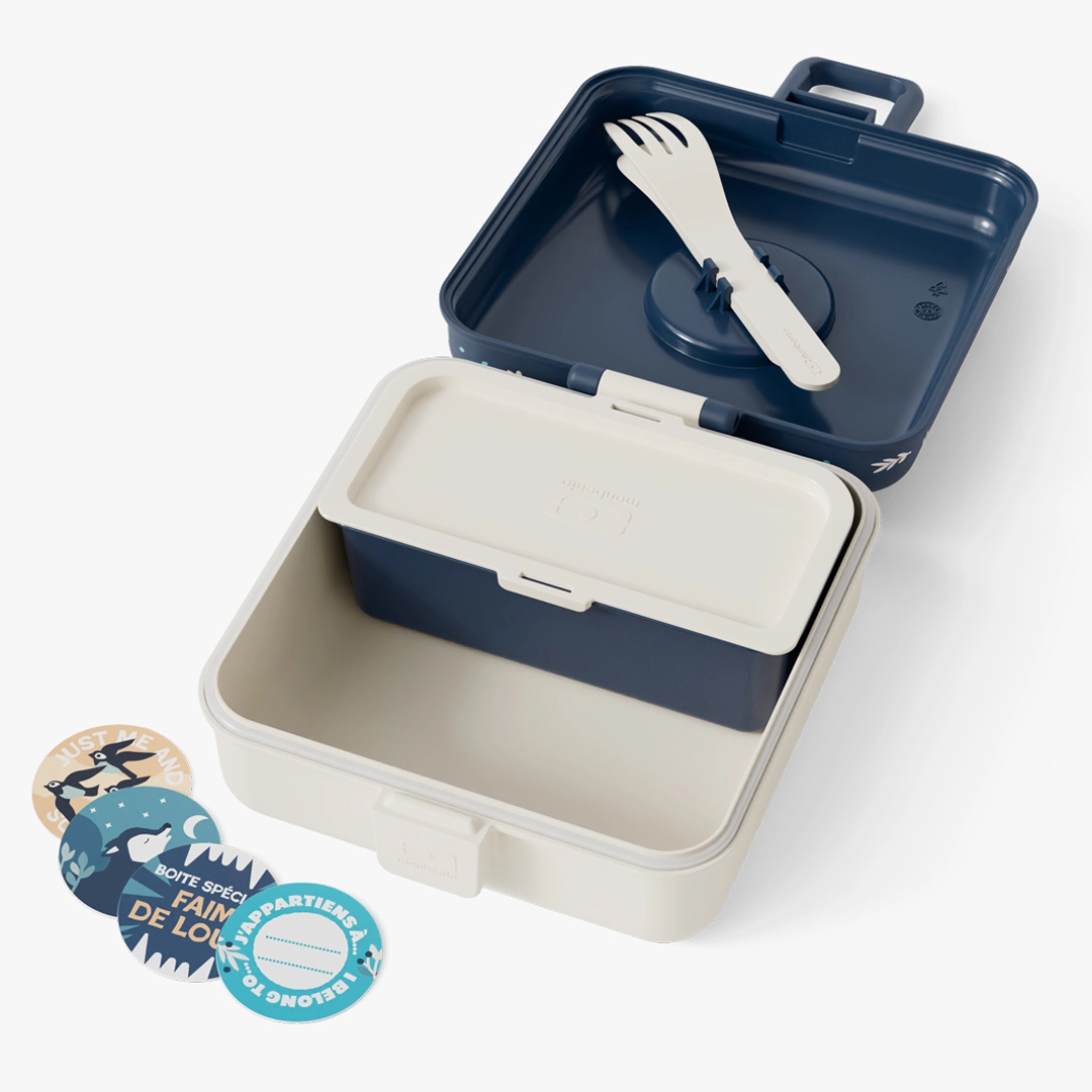 Personalised Blue Wolf Snacky Kids Lunch Box by Monbento