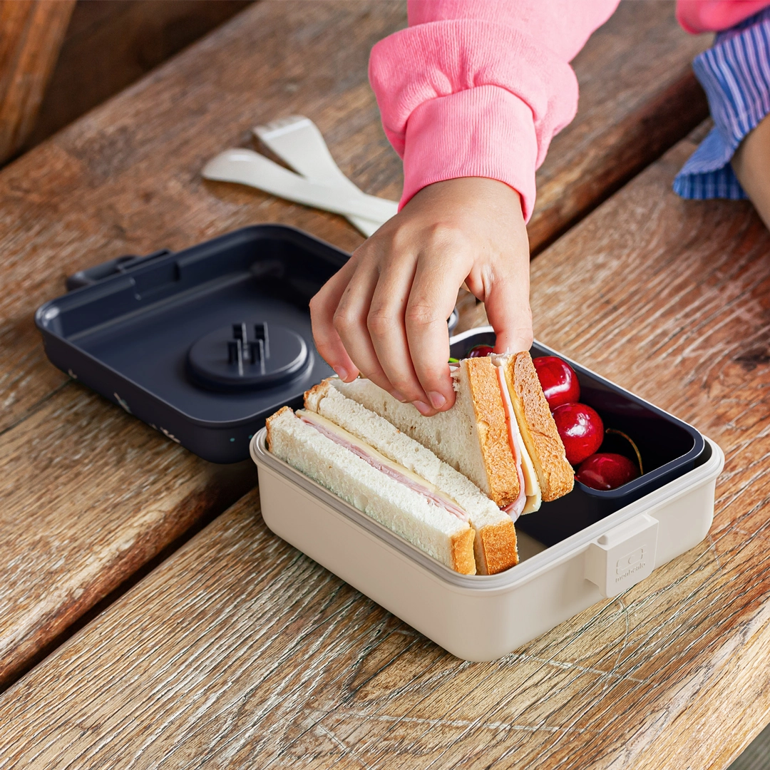 Personalised Blue Wolf Snacky Kids Lunch Box by Monbento