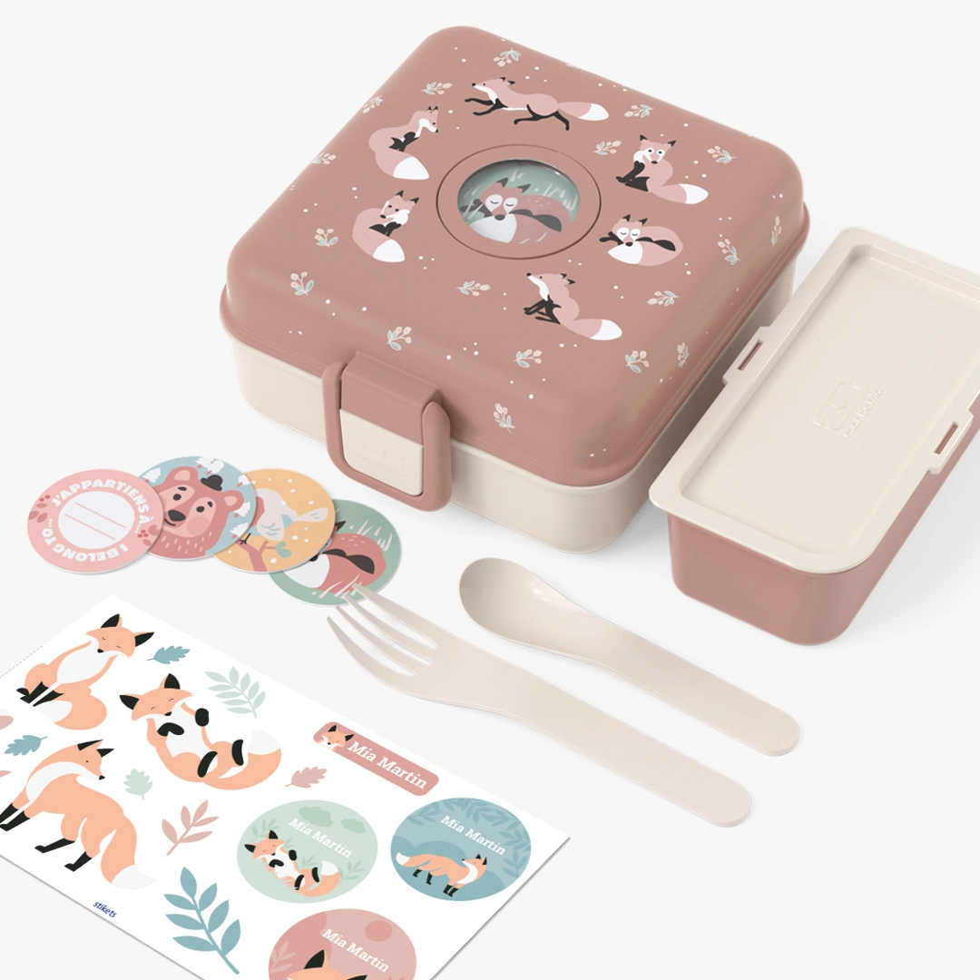 Personalised Cinnamon Fox Snacky Kids Lunch Box by Monbento