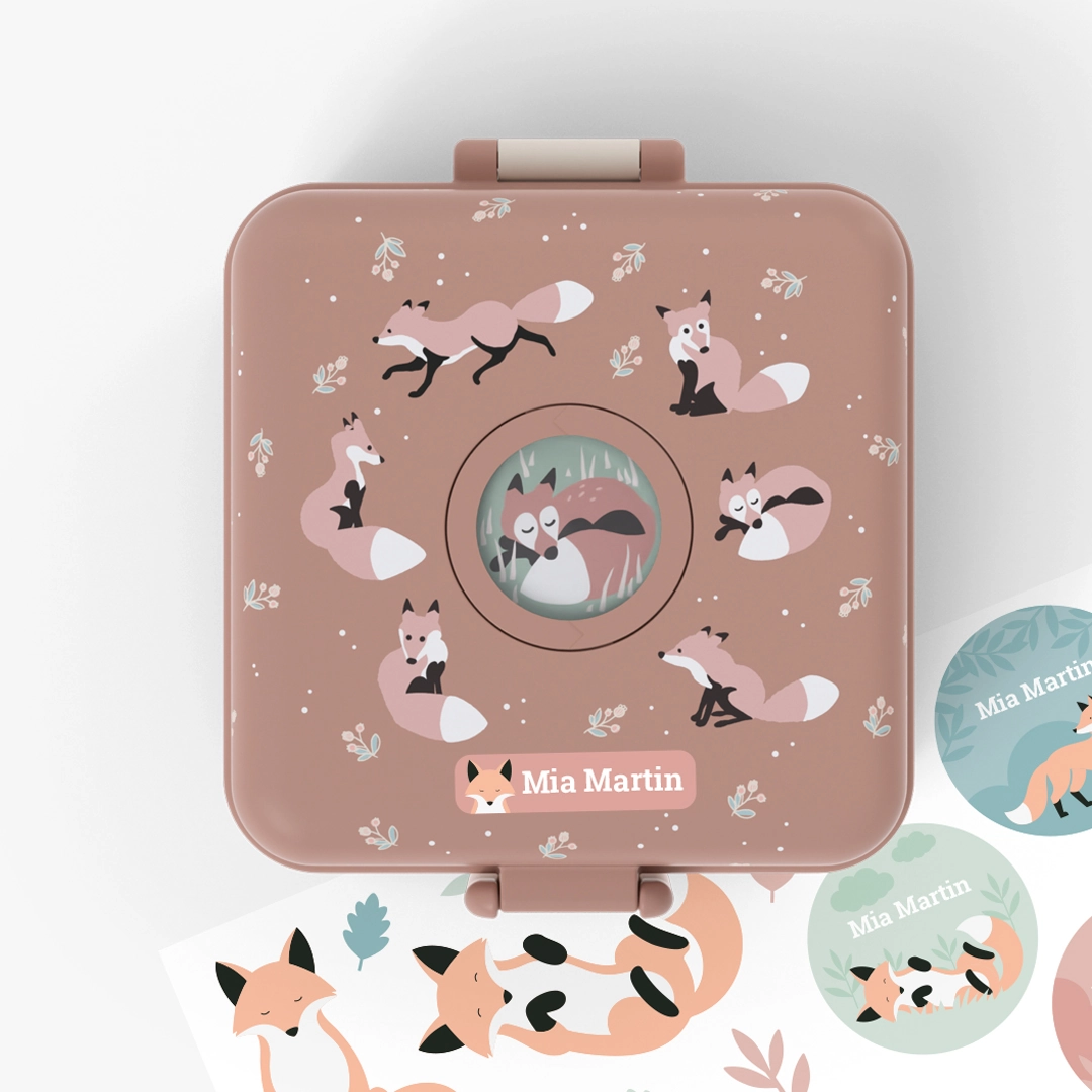Personalised Cinnamon Fox Snacky Kids Lunch Box by Monbento